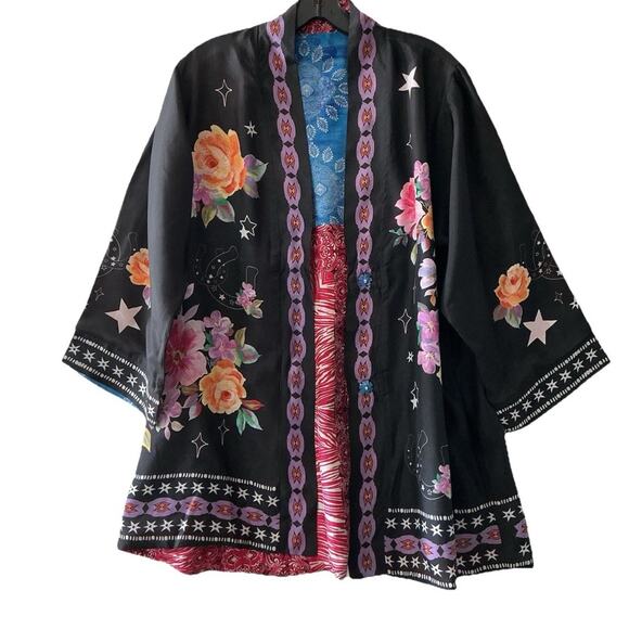Johnny Was Tops - Johnny Was Jade Kimono Silk Jacket Kasumi Black Multicolor Reversible Sz S $550